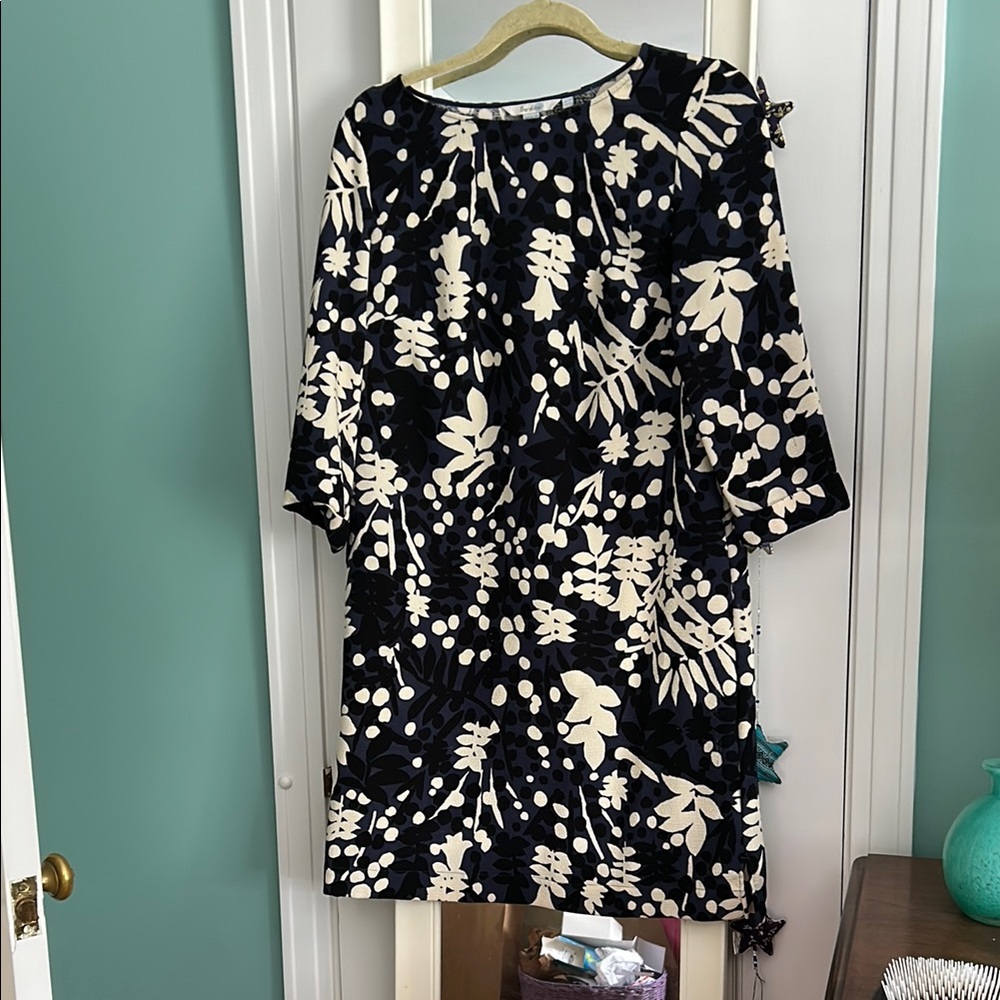 Boden Floral Black and Cream and blue Dress 6 R